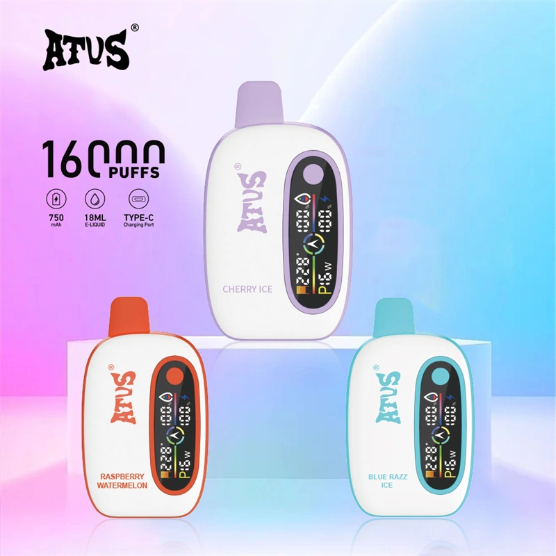 ATVS 16000 Puffs Smart Screen Wholesale Vape Disposable Electronic Cigarette 18ML Dual Mesh Coil Pod Puff 16k Adjustable Airflow 750mah Battery Vaper Pen