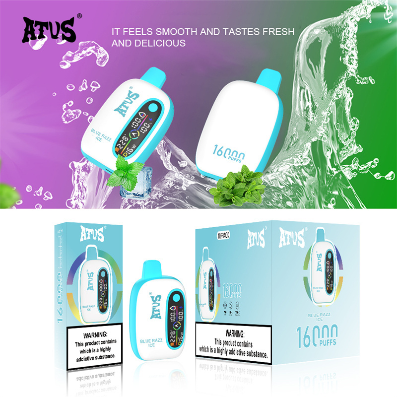 ATVS 16000 Puffs Smart Screen Wholesale Vape Disposable Electronic Cigarette 18ML Dual Mesh Coil Pod Puff 16k Adjustable Airflow 750mah Battery Vaper Pen