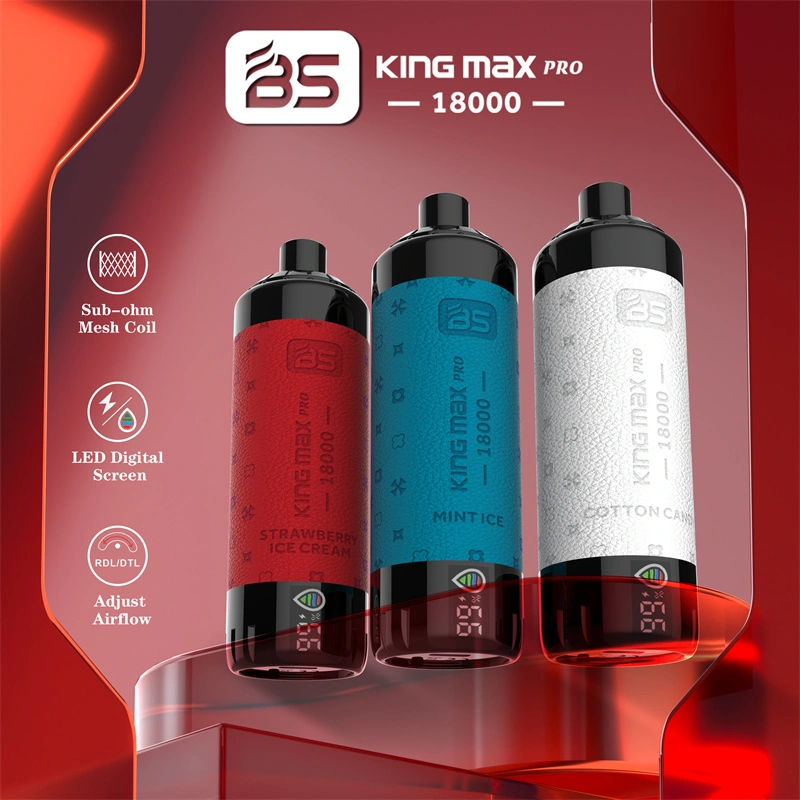 Breze BS Kingmax Pro 18000 Puffs LED Digital Screen Wholesale Vape Disposable Electronic Cigarettes Puff 18k 24ML Pod Mesh Coil Sub-ohm Adjustable Airflow DTL Leather Vaper 600mah Rechargeable Battery