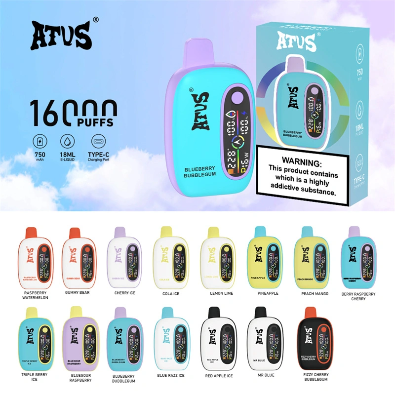 ATVS 16000 Puffs Smart Screen Wholesale Vape Disposable Electronic Cigarette 18ML Dual Mesh Coil Pod Puff 16k Adjustable Airflow 750mah Battery Vaper Pen