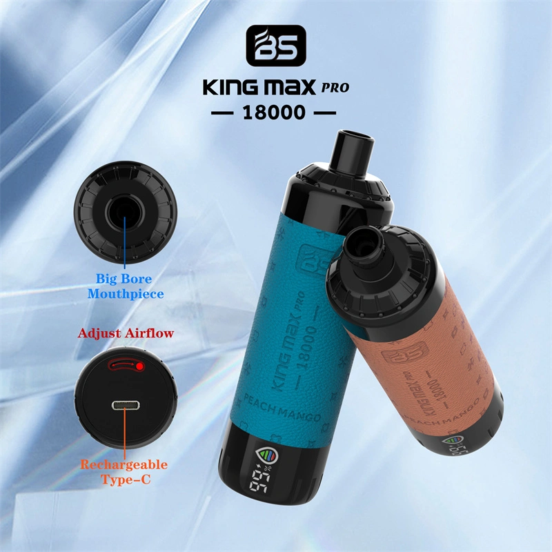 Breze BS Kingmax Pro 18000 Puffs LED Digital Screen Wholesale Vape Disposable Electronic Cigarettes Puff 18k 24ML Pod Mesh Coil Sub-ohm Adjustable Airflow DTL Leather Vaper 600mah Rechargeable Battery