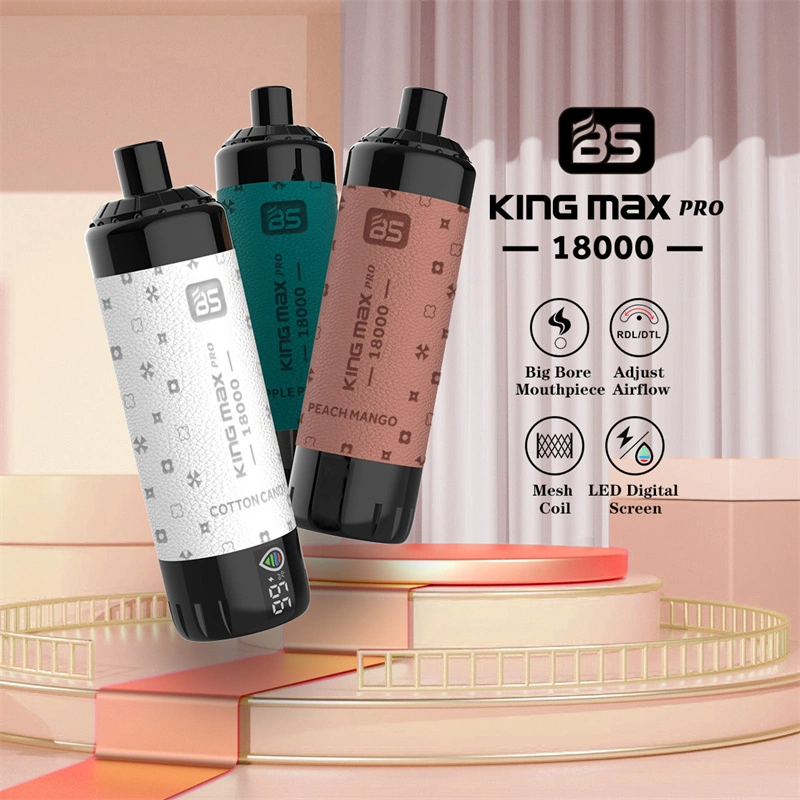 Breze BS Kingmax Pro 18000 Puffs LED Digital Screen Wholesale Vape Disposable Electronic Cigarettes Puff 18k 24ML Pod Mesh Coil Sub-ohm Adjustable Airflow DTL Leather Vaper 600mah Rechargeable Battery