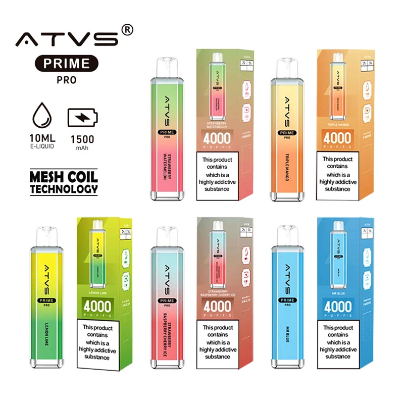 ATVS Prime Pro 4000 Puffs Wholesale Vape Disposable Electronic Cigarette 10ML Mesh Coil Pod Puff 4k 1500mah Battery Crystal Vaper Pen