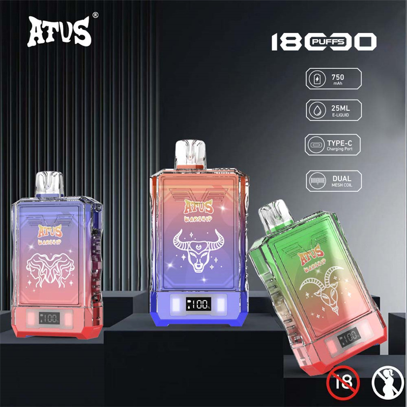 ATVS 18000 Puffs Smart Screen Wholesale Vape Disposable Electronic Cigarette 25ML Dual Mesh Coil Pod Puff 25k Adjustable Airflow 750mah Battery Vaper Pen