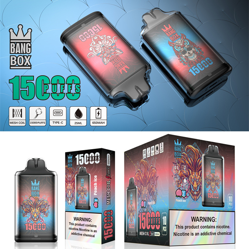 Bang Box 15000 Puffs Disposable Vape E Cigarettes 0% 2% 3% 5% Puff 15k 25ml Prefilled Pod 1.0ohm Mesh Coil 650mah Rechargeable Battery Vaper Pen