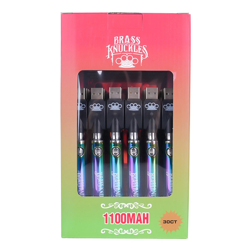 Brass Knuckles Preheat Battery 510 Thread Box Mod Display Box Rainbow Color 1100mAh Variable Voltage 30Pcs/Box