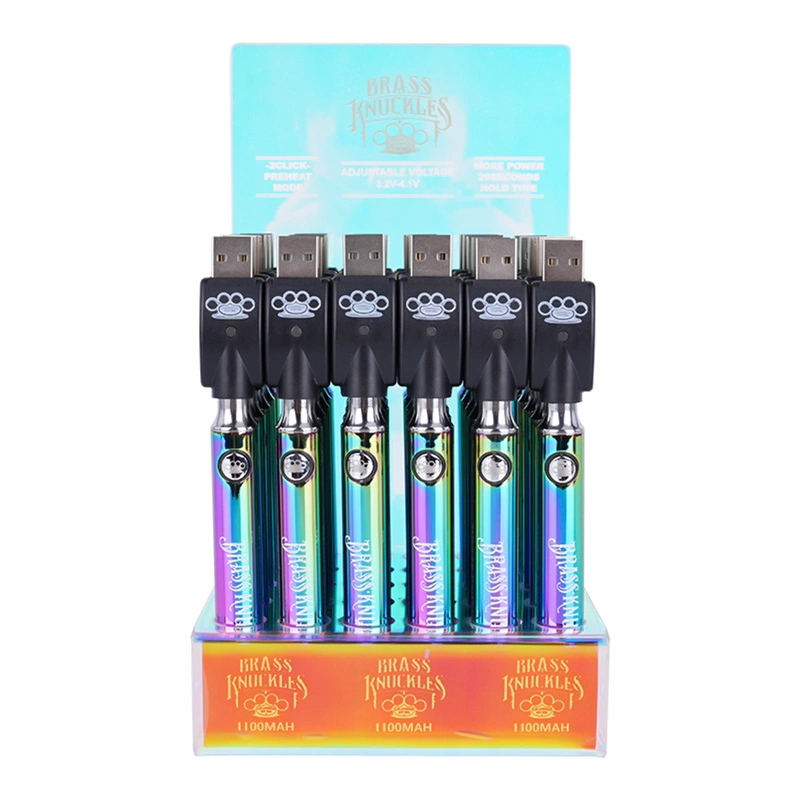 Brass Knuckles Preheat Battery 510 Thread Box Mod Display Box Rainbow Color 1100mAh Variable Voltage 30Pcs/Box