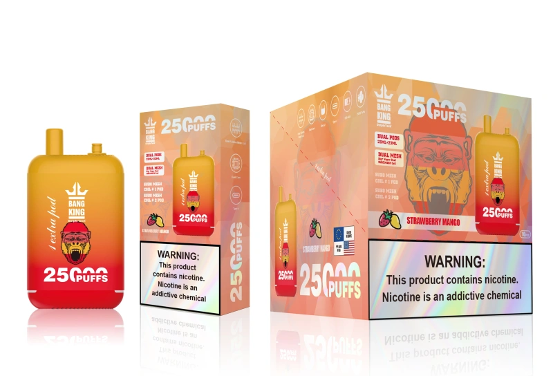 Puff 25k Bang King 25000 Puffs Vape Disposable E Cigarettes 0% 2% 3% 5% 23ml+23ml Dual Prefilled Pod Dual Mesh 650mah Rechargeable Battery Pen