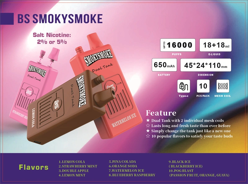Breze Stiik BS Smoky Smoke 16000 Puffs Disposable Vape Wholesale Electronic Cigarettes Puff 16k Prefilled Pod Dual Tank
