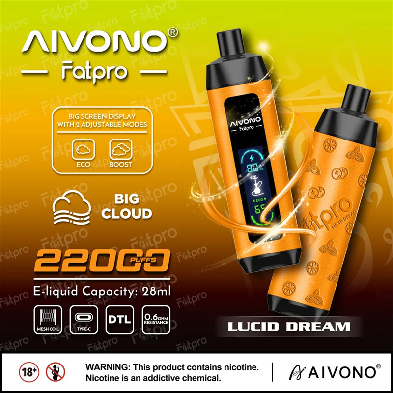 Aivono Fatpro 22000 Puffs LED Screen Puff 22k Disposable Vape E Cig Leather DTL Adjustable Airflow