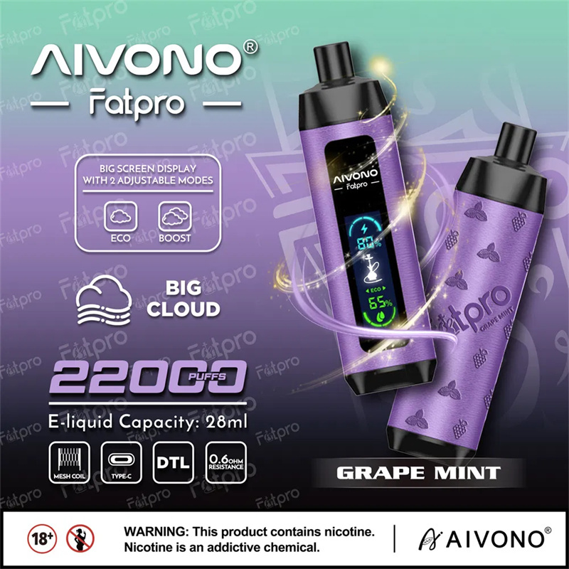 Aivono Fatpro 22000 Puffs LED Screen Puff 22k Disposable Vape E Cig Leather DTL Adjustable Airflow