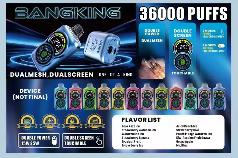 Bang King 36000 Puffs Smart Dual Screen Wholesale Disposable Vape Puff 36k Prefilled Pod