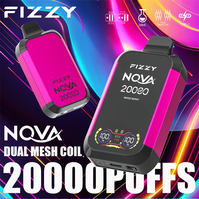 Fizzy Nova 20000 Puffs LCD Screen EU Warehouse Wholesale Disposable Vape Puff 20k E Cigarettes Double Mode Dual Mesh Coil