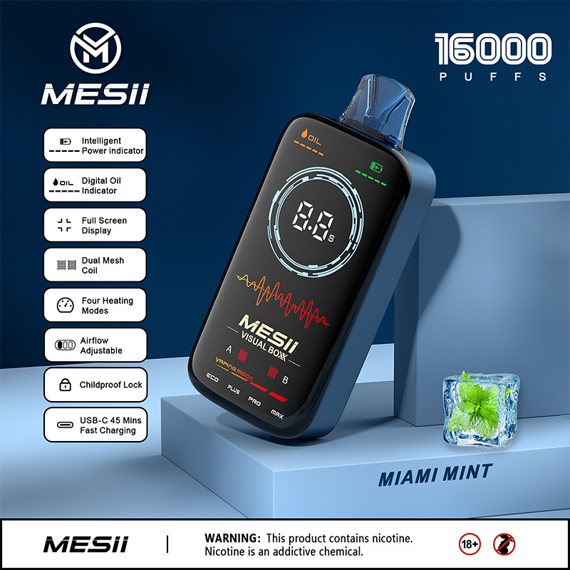 Mesii Visual Box 16000 Puffs Full Screen Display Puff 16K Wholesale Disposable Vape Electronic Cigarette Airflow Adjustable Four Heating Mode