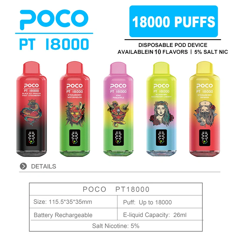 Poco PT 18000 Puffs Digital Screen Wholesale Disposable Vape EU Warehouse Pod Puff 18k Minimum Order 50pcs