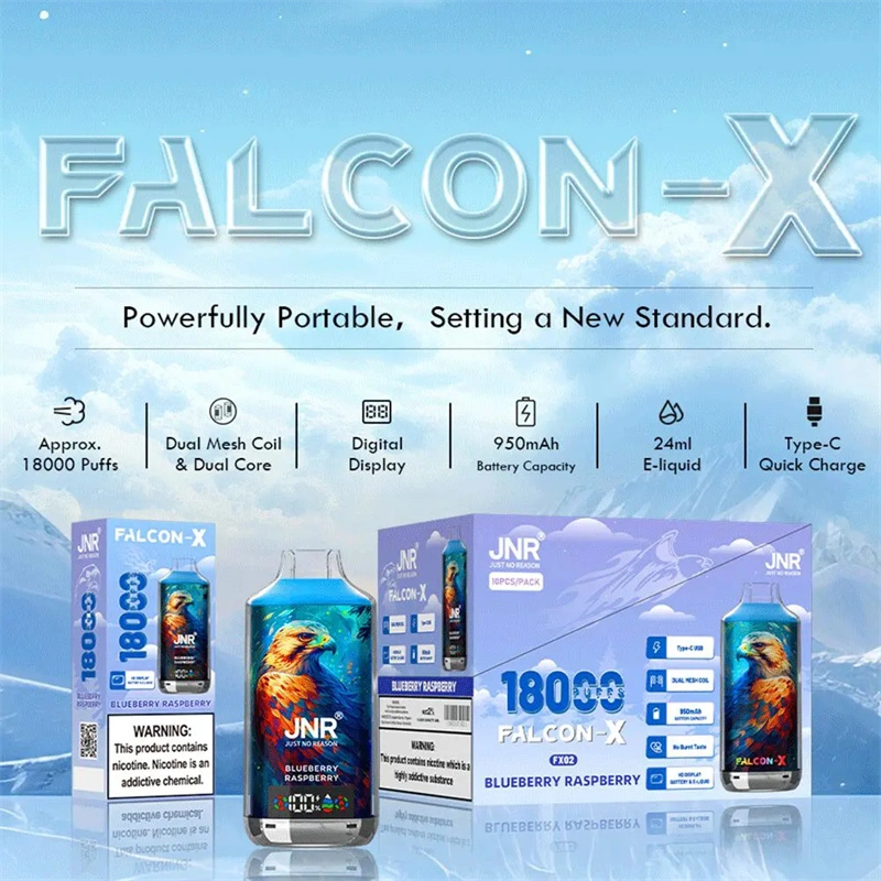 JNR Falcon X 18000 Puffs LED Digital Display Wholesale Disposable Vape Puff 18k Electronic Cigarette Dual Mesh Adjustable Airflow