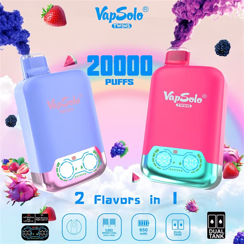 Vapsolo Twins 20000 Puffs Dual Flavors Smart Screen Wholesale Disposable Vape Puff 20k Electronic Cigarette Dual Tank