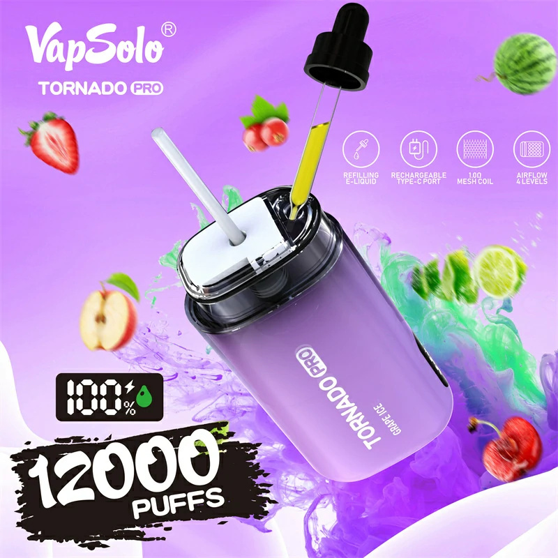 Vapsolo Tornado Pro 12000 Puffs Smart Screen Puff 12k Wholesale Disposable Vape Electronic Cigarette Adjustable Airflow