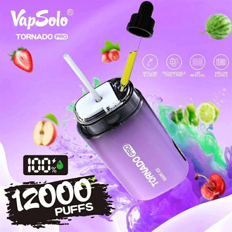 Vapsolo Tornado Pro 12000 Puffs Smart Screen Puff 12k Wholesale Disposable Vape Electronic Cigarette Adjustable Airflow