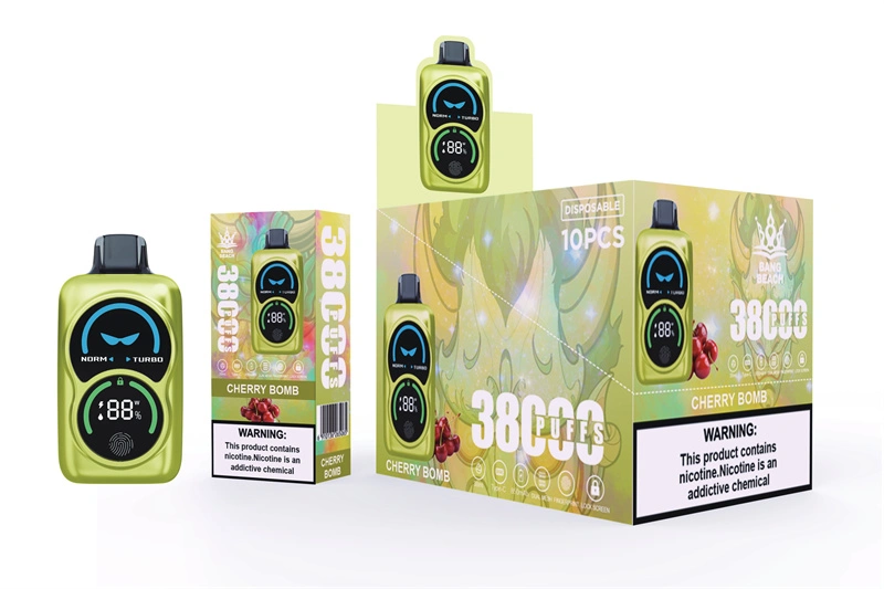 Bang Beach 38000 Puffs Lock Smart Screen Pingerprint Wholesale Disposable Vape Puff 38k Electronic Cigarette Dual Mesh Coil Double Mode Airflow Adjustable