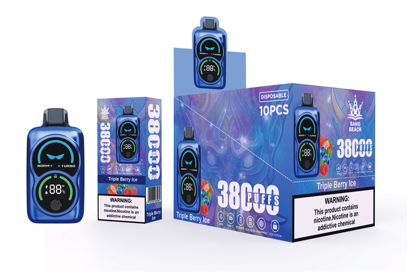 Bang Beach 38000 Puffs Lock Smart Screen Pingerprint Wholesale Disposable Vape Puff 38k Electronic Cigarette Dual Mesh Coil Double Mode Airflow Adjustable