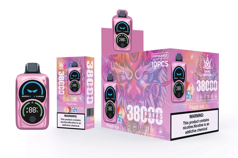 Bang Beach 38000 Puffs Lock Smart Screen Pingerprint Wholesale Disposable Vape Puff 38k Electronic Cigarette Dual Mesh Coil Double Mode Airflow Adjustable