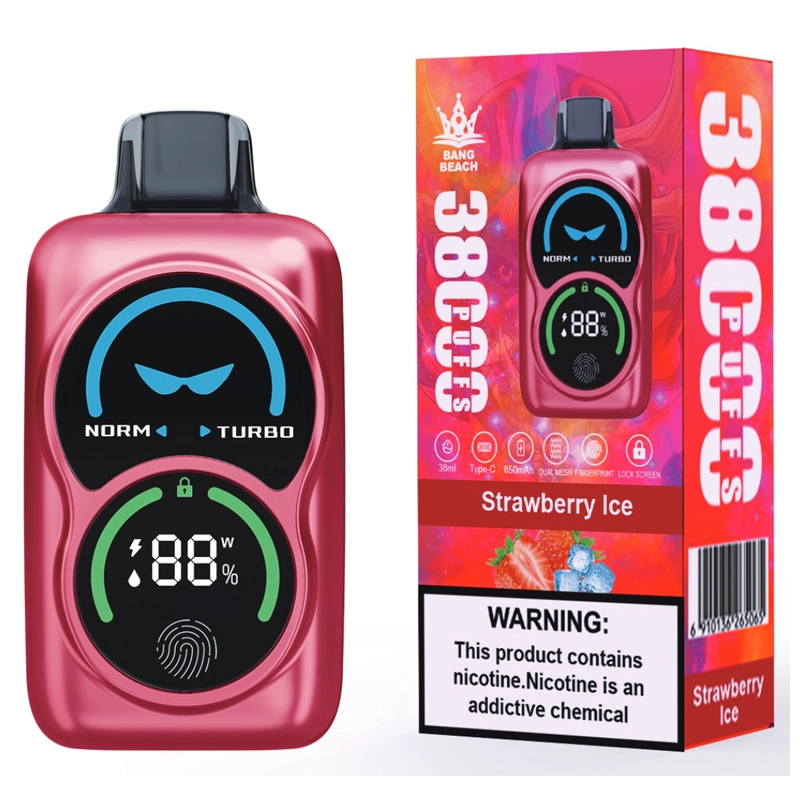 Bang Beach 38000 Puffs Lock Smart Screen Pingerprint Wholesale Disposable Vape Puff 38k Electronic Cigarette Dual Mesh Coil Double Mode Airflow Adjustable