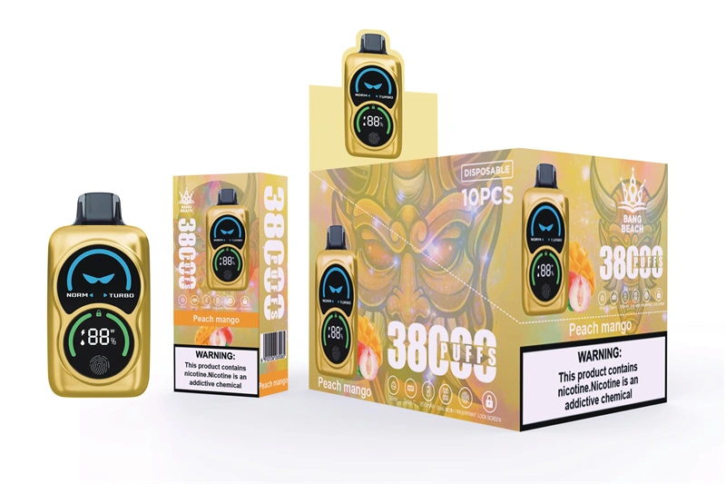 Bang Beach 38000 Puffs Lock Smart Screen Pingerprint Wholesale Disposable Vape Puff 38k Electronic Cigarette Dual Mesh Coil Double Mode Airflow Adjustable