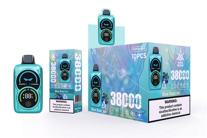 Bang Beach 38000 Puffs Lock Smart Screen Pingerprint Wholesale Disposable Vape Puff 38k Electronic Cigarette Dual Mesh Coil Double Mode Airflow Adjustable