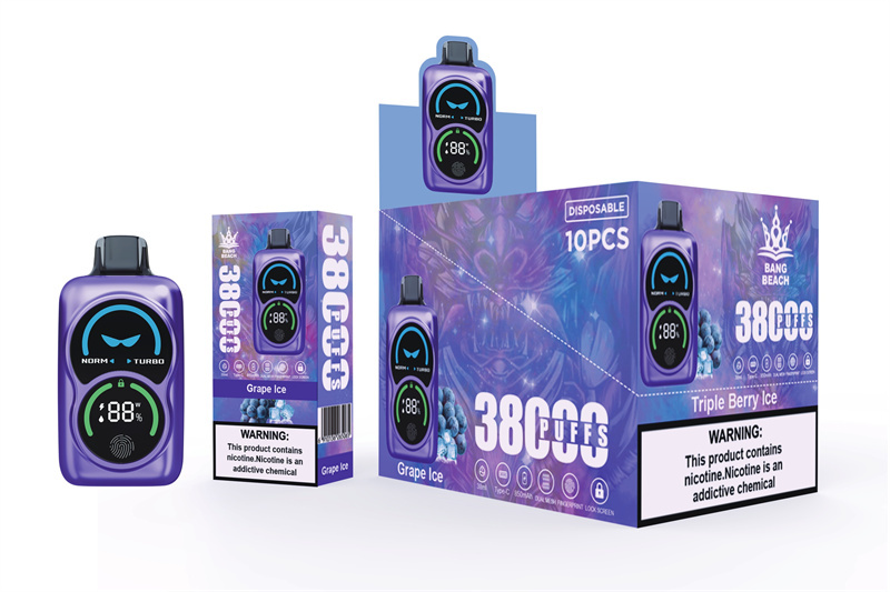 Bang Beach 38000 Puffs Lock Smart Screen Pingerprint Wholesale Disposable Vape Puff 38k Electronic Cigarette Dual Mesh Coil Double Mode Airflow Adjustable