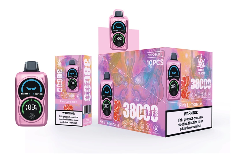Bang Beach 38000 Puffs Lock Smart Screen Pingerprint Wholesale Disposable Vape Puff 38k Electronic Cigarette Dual Mesh Coil Double Mode Airflow Adjustable