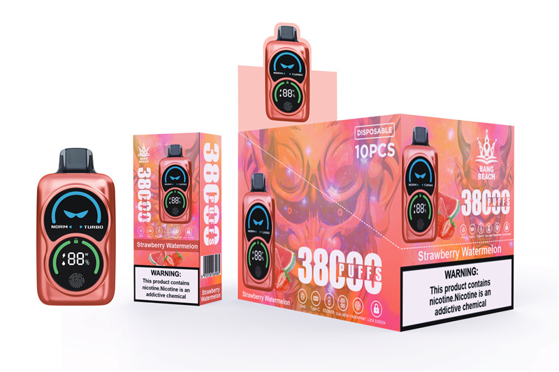 Bang Beach 38000 Puffs Lock Smart Screen Pingerprint Wholesale Disposable Vape Puff 38k Electronic Cigarette Dual Mesh Coil Double Mode Airflow Adjustable