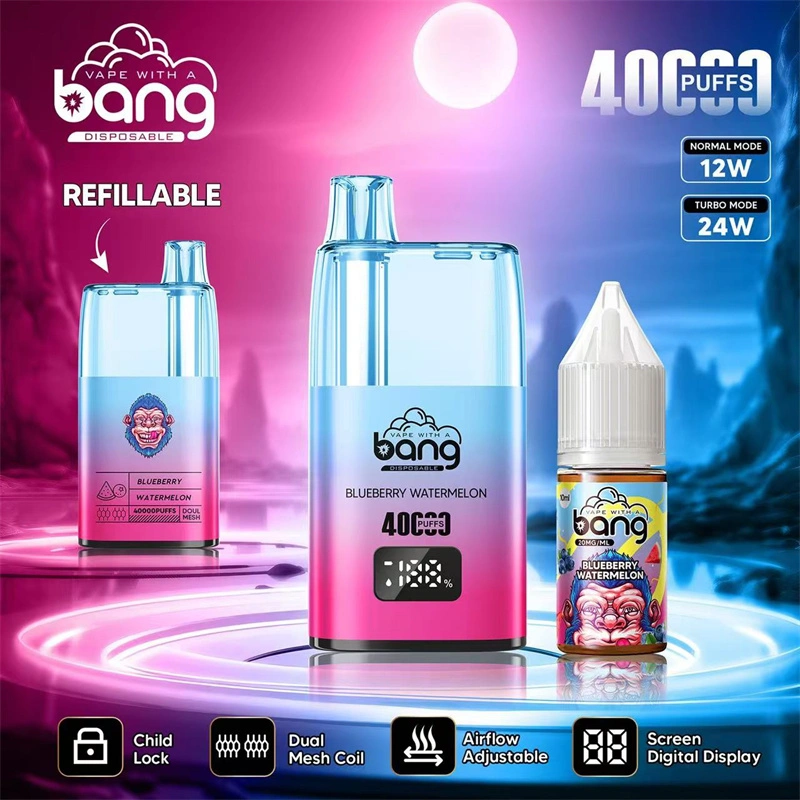 Bang 40000 Puffs Digital Display Screen Wholesale Disposable Vape Puff 40k Electronic Cigarette Refillable Oil Dual Mesh Coil Child Lock Airflow Adjustable