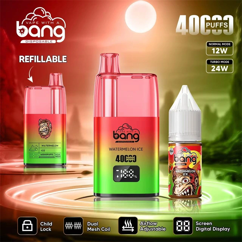 Bang 40000 Puffs Digital Display Screen Wholesale Disposable Vape Puff 40k Electronic Cigarette Refillable Oil Dual Mesh Coil Child Lock Airflow Adjustable