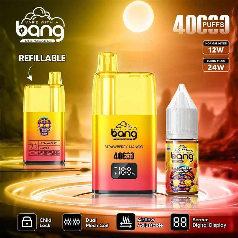 Bang 40000 Puffs Digital Display Screen Wholesale Disposable Vape Puff 40k Electronic Cigarette Refillable Oil Dual Mesh Coil Child Lock Airflow Adjustable
