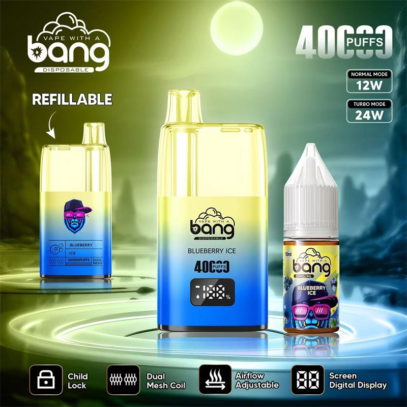 Bang 40000 Puffs Digital Display Screen Wholesale Disposable Vape Puff 40k Electronic Cigarette Refillable Oil Dual Mesh Coil Child Lock Airflow Adjustable