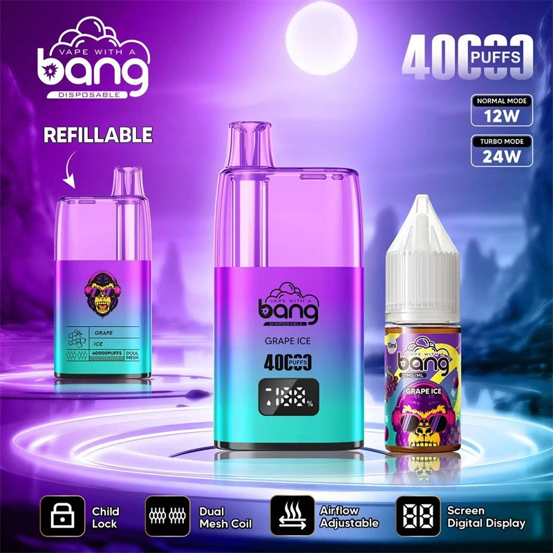 Bang 40000 Puffs Digital Display Screen Wholesale Disposable Vape Puff 40k Electronic Cigarette Refillable Oil Dual Mesh Coil Child Lock Airflow Adjustable