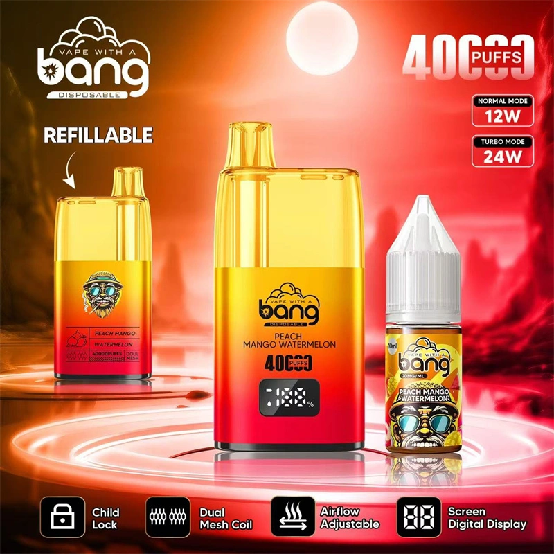 Bang 40000 Puffs Digital Display Screen Wholesale Disposable Vape Puff 40k Electronic Cigarette Refillable Oil Dual Mesh Coil Child Lock Airflow Adjustable
