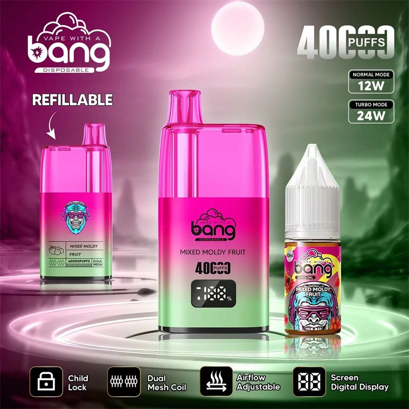 Bang 40000 Puffs Digital Display Screen Wholesale Disposable Vape Puff 40k Electronic Cigarette Refillable Oil Dual Mesh Coil Child Lock Airflow Adjustable