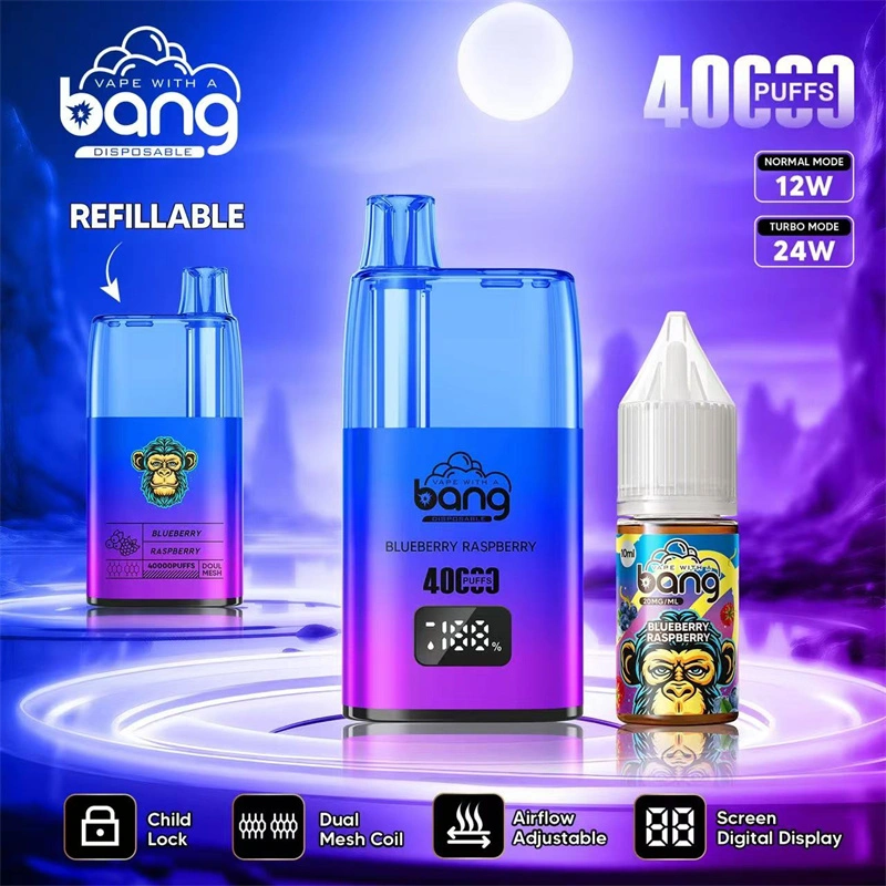 Bang 40000 Puffs Digital Display Screen Wholesale Disposable Vape Puff 40k Electronic Cigarette Refillable Oil Dual Mesh Coil Child Lock Airflow Adjustable