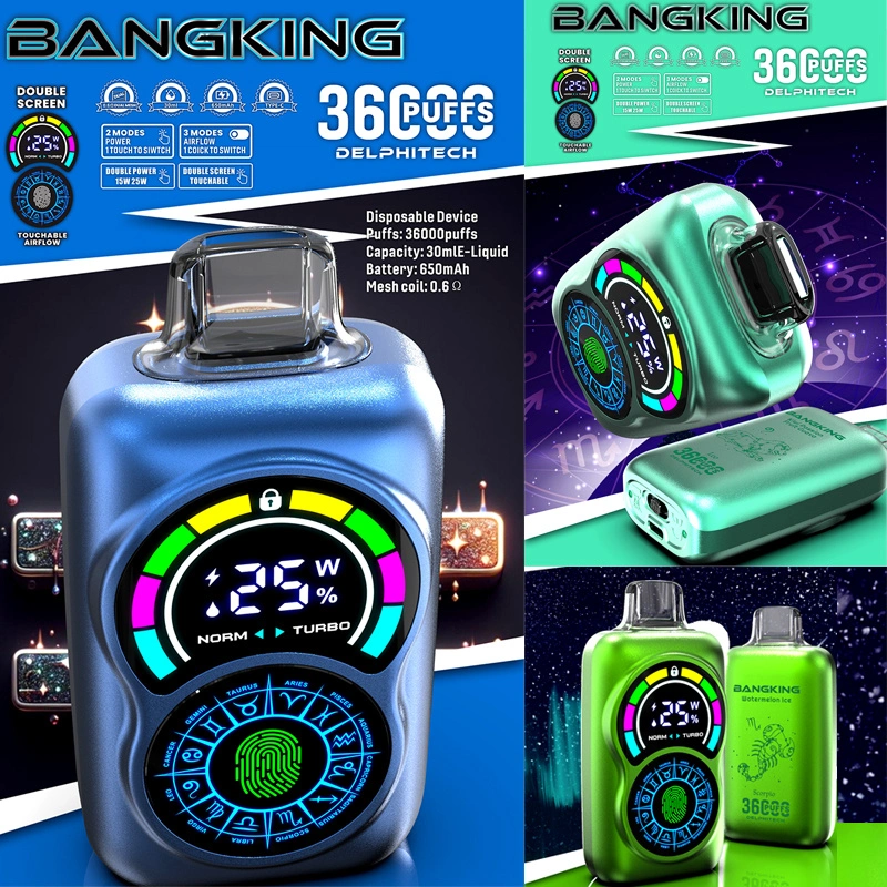 Bang King 36000 Puffs Double Screen Wholesale Disposable Vape Puff 36k Electronic Cigarette Touchable Airflowable Adjustable Power Dual Mesh