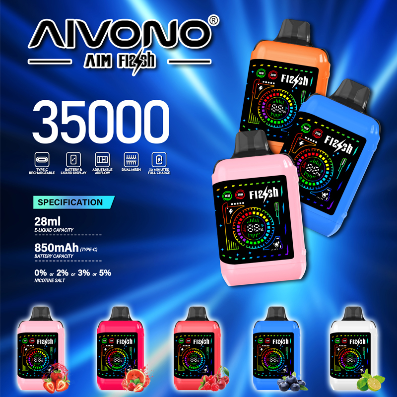 Aivono Aim Flash 35000 Puffs Flexible Curved Smart Screen Wholesale Disposable Vape Puff 35K Electronic Cigarette Dual Mesh Coil Adjustable Airflow Adjustable Wattage