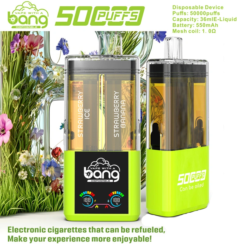 Bang 50000 Puffs Double Flavors Smart Screen Wholesale Disposable Vape Puff 50k Electronic Cigarette Refillable E Liqulid