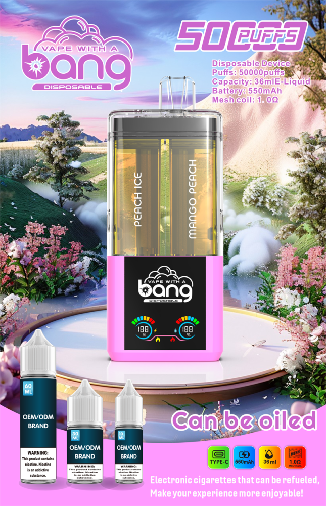 Bang 50000 Puffs Double Flavors Smart Screen Wholesale Disposable Vape Puff 50k Electronic Cigarette Refillable E Liqulid
