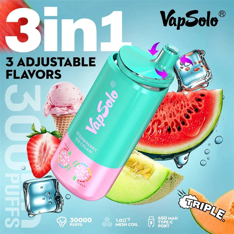 EU Warehouse Vapsolo Triple 3 in 1 30000 Puffs LCD Screen Wholesale Disposable Vape Puff 30k Electronic Cigarette 3 Adjustable Flavors Triple Mesh