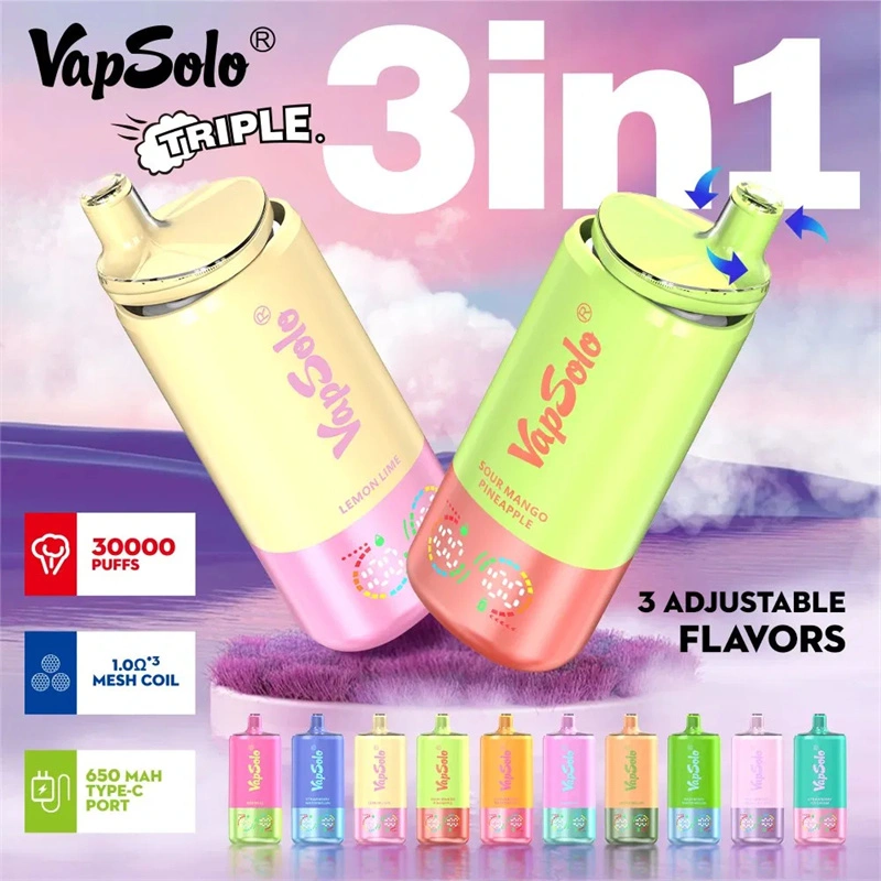 EU Warehouse Vapsolo Triple 3 in 1 30000 Puffs LCD Screen Wholesale Disposable Vape Puff 30k Electronic Cigarette 3 Adjustable Flavors Triple Mesh