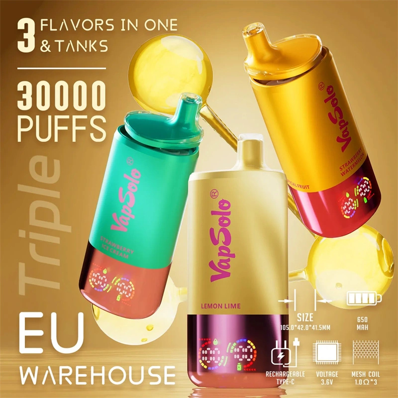 EU Warehouse Vapsolo Triple 3 in 1 30000 Puffs LCD Screen Wholesale Disposable Vape Puff 30k Electronic Cigarette 3 Adjustable Flavors Triple Mesh