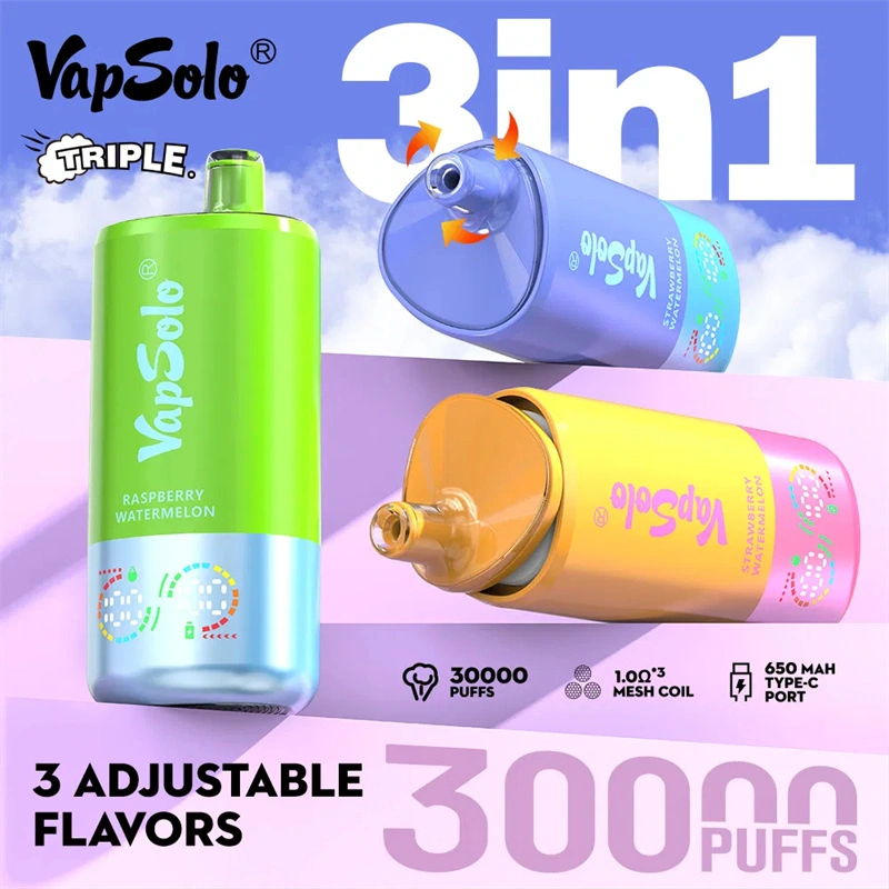 EU Warehouse Vapsolo Triple 3 in 1 30000 Puffs LCD Screen Wholesale Disposable Vape Puff 30k Electronic Cigarette 3 Adjustable Flavors Triple Mesh