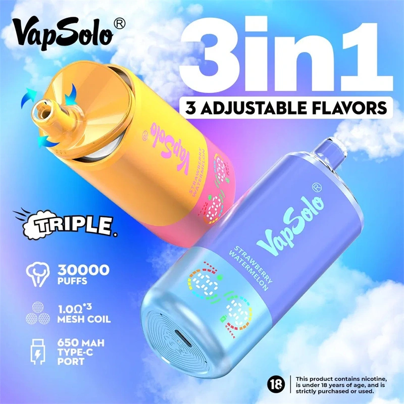 EU Warehouse Vapsolo Triple 3 in 1 30000 Puffs LCD Screen Wholesale Disposable Vape Puff 30k Electronic Cigarette 3 Adjustable Flavors Triple Mesh