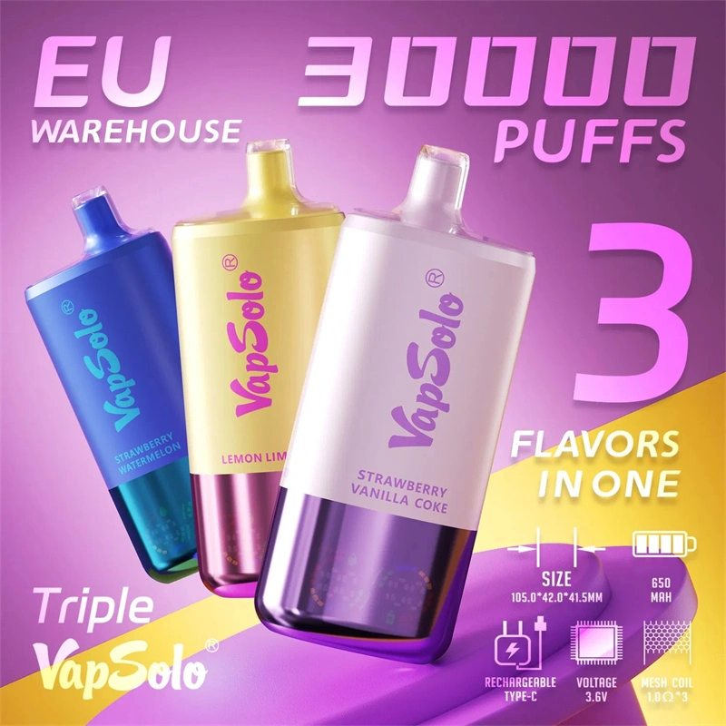 EU Warehouse Vapsolo Triple 3 in 1 30000 Puffs LCD Screen Wholesale Disposable Vape Puff 30k Electronic Cigarette 3 Adjustable Flavors Triple Mesh